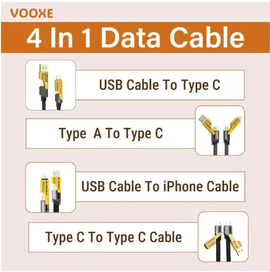 Multi-device braided charging cable for powering and syncing compatible smartphones, tablets, and accessories.