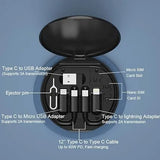 Multi-functional 60W charging cable with versatile connectors for compatible smartphones and gadgets.