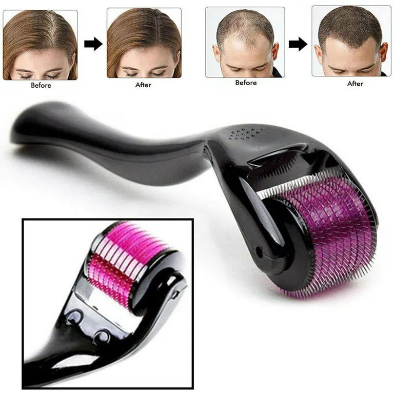 Hair roller device with before and after images on a white background