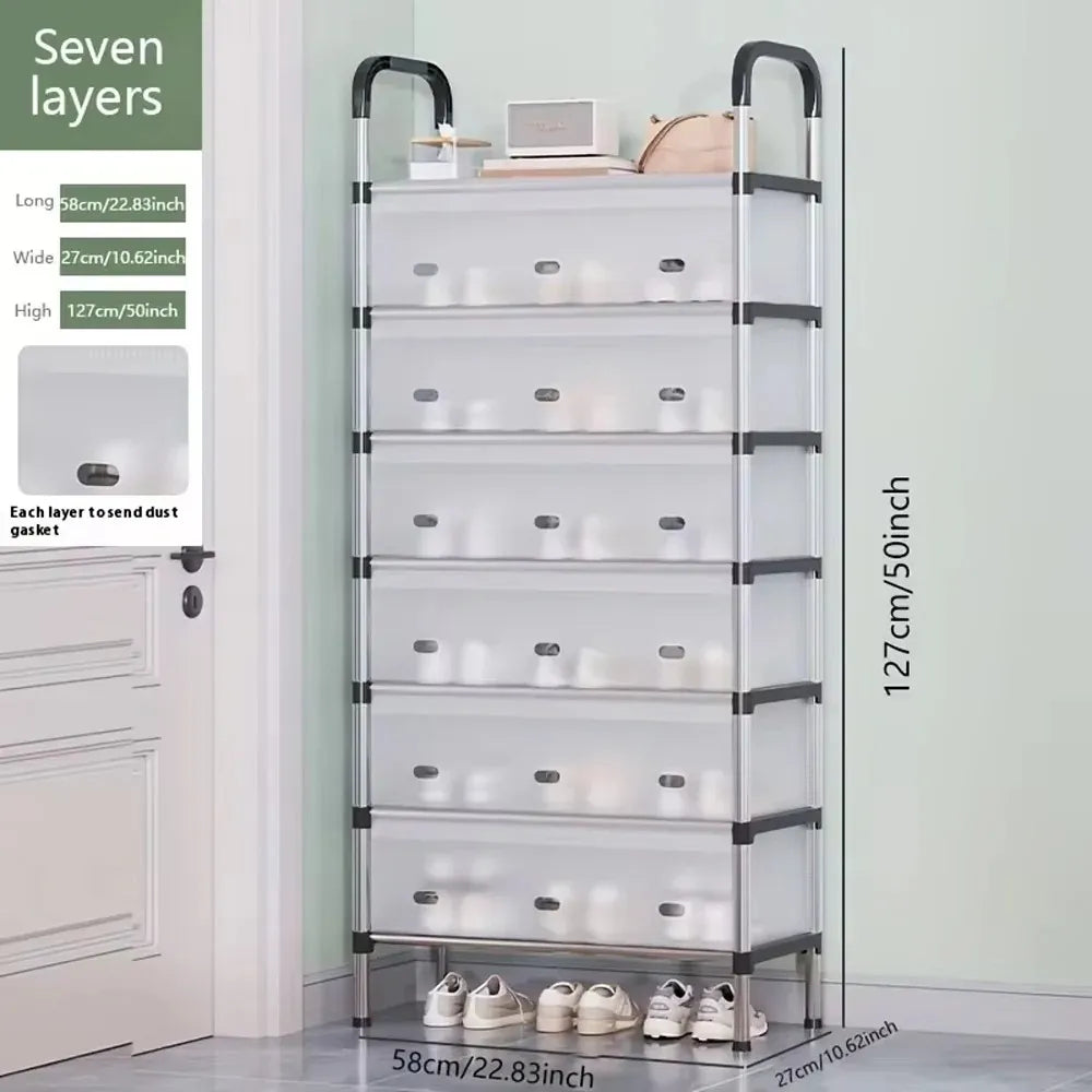 Multi-tier shoe storage rack for neatly arranging shoes in homes, apartments, and closets.