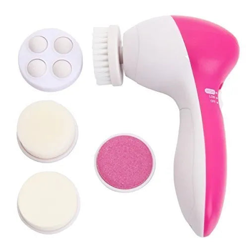 Pink and white electronic device with attachments on a white background