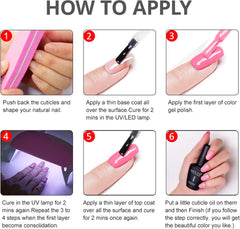 Step-by-step guide on how to apply nail polish with images and text instructions.