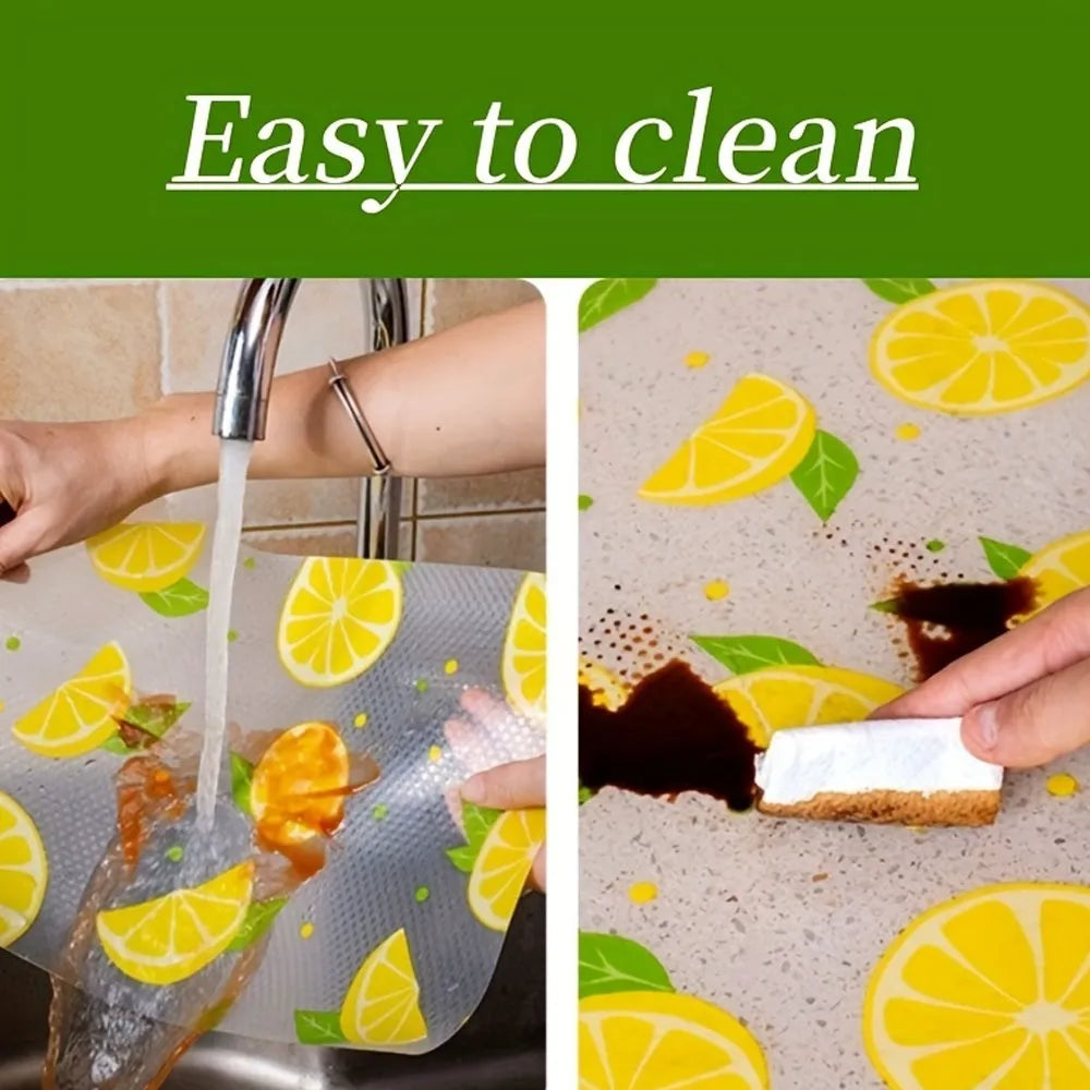 Non-slip drawer and shelf liner for organizing kitchen cabinets, wardrobes, and storage spaces.