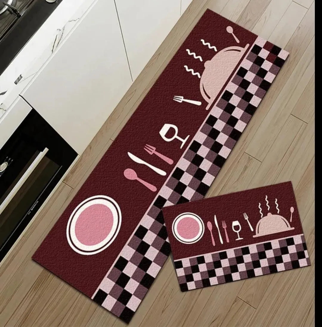 Non-slip floor mat set for preventing slips while adding comfort and style to interiors.