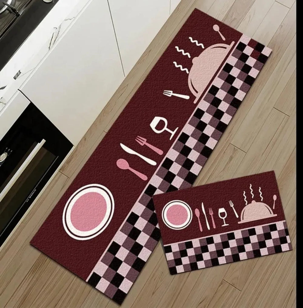 Non-slip floor mat set for preventing slips while adding comfort and style to interiors.