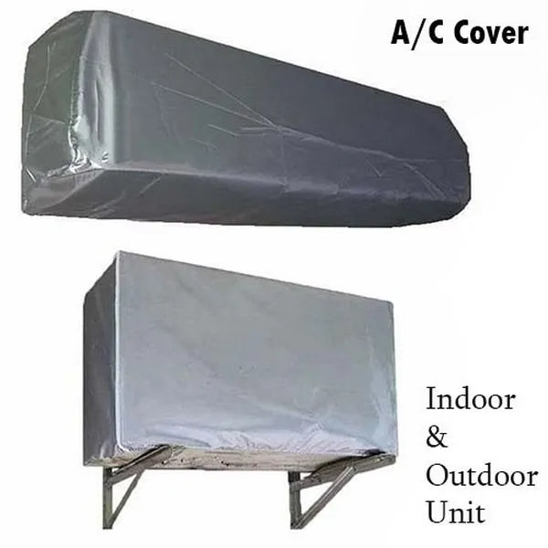 Two air conditioning covers, one for indoor and one for outdoor unit, on a white background.