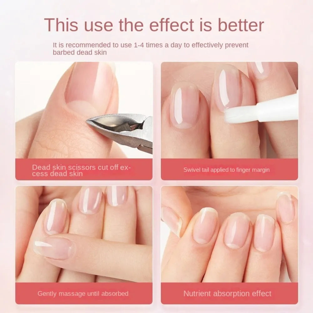 Steps for using a nail care product with text on a pink background
