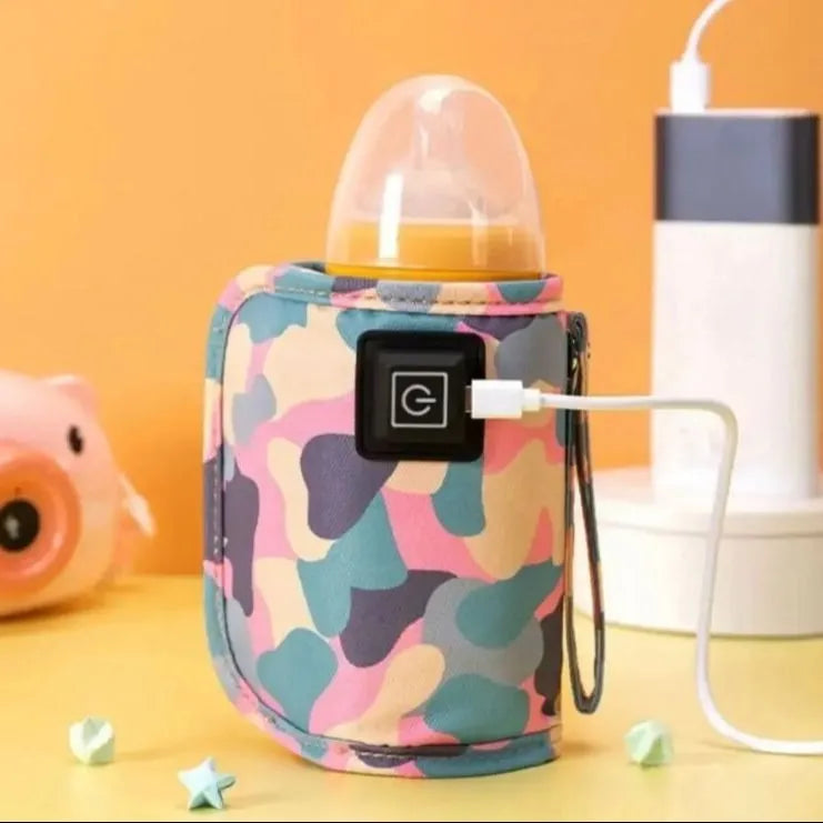 Insulated baby bottle warmer with USB power for maintaining bottle warmth during daily outings.