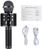 Wireless WS-858 karaoke microphone designed for singing, speeches, and audio playback.