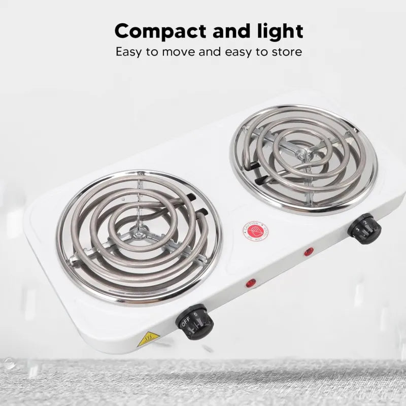 Dual coil electric cooktop designed for efficient cooking with compatible cookware.