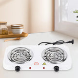 Double burner electric hot plate designed for convenient countertop cooking and food preparation.