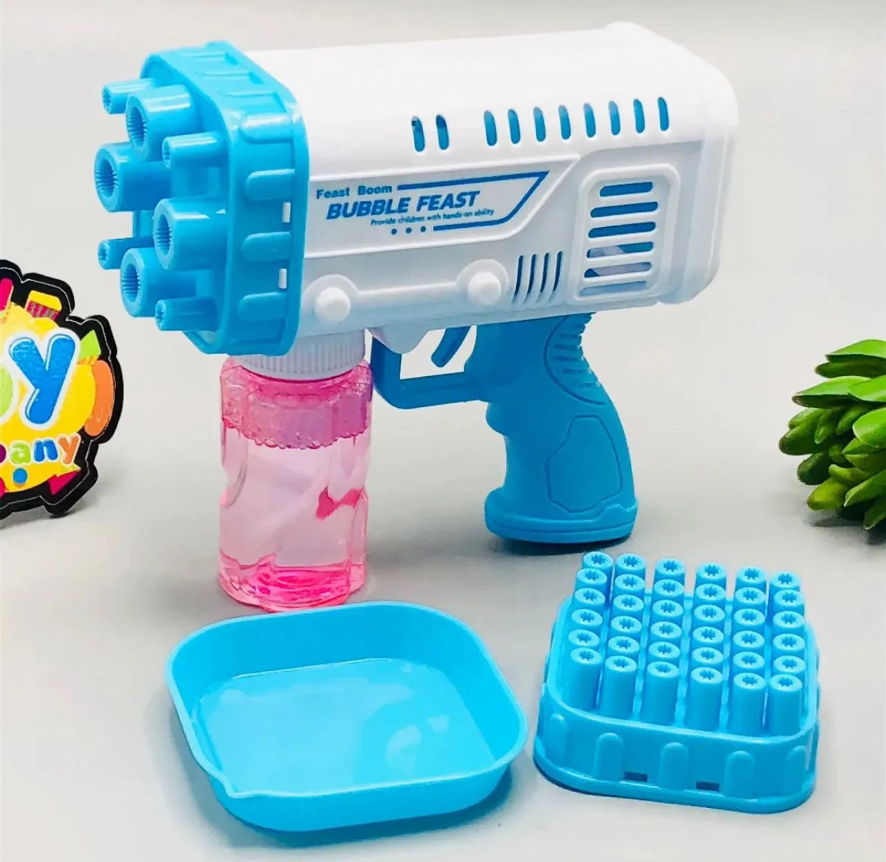 Portable electric bubble blaster for fun family activities, celebrations, and outdoor games.