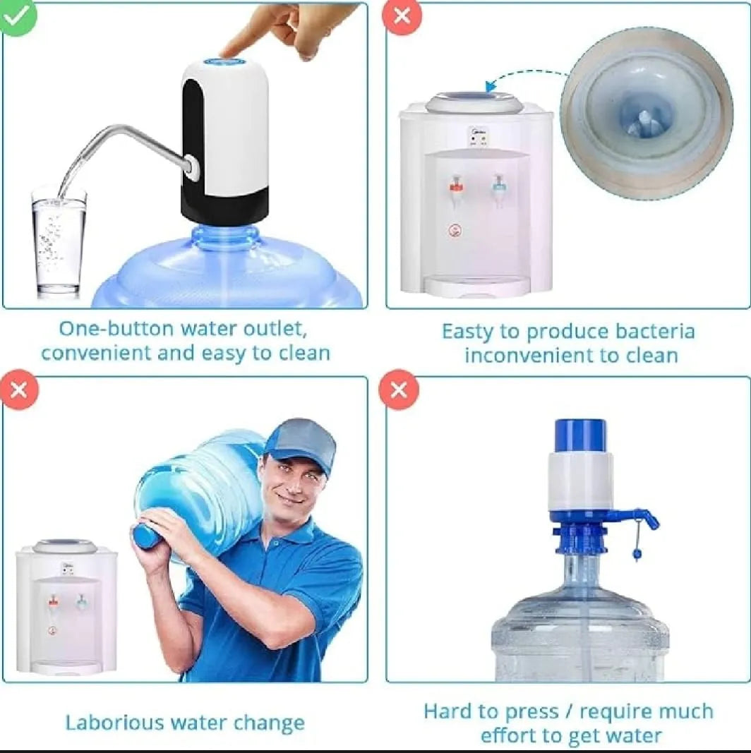 Portable electric water pump with USB charging for quick and effortless drinking water dispensing.