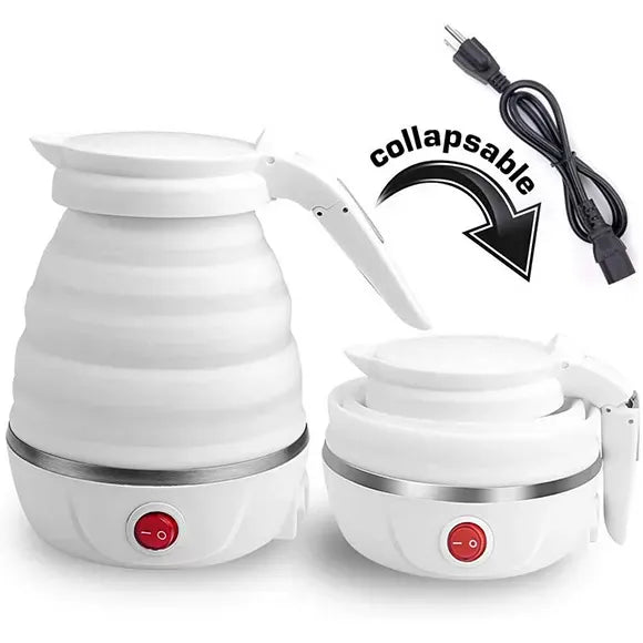 Portable folding 600ml electric kettle designed for convenient hot water preparation on the go.
