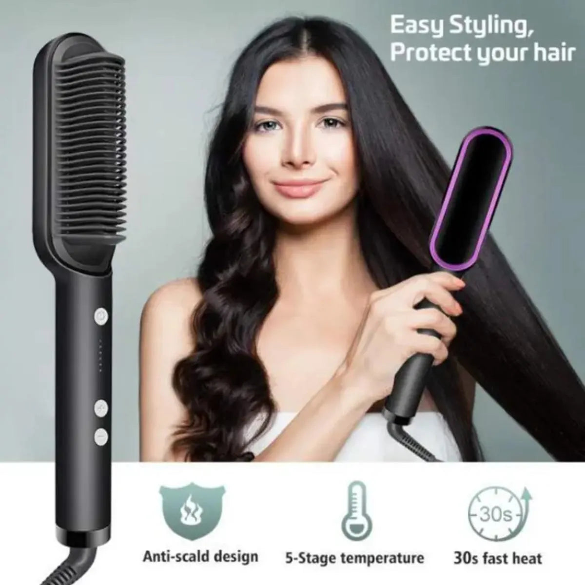 LF909 electric hair straightening comb for quick styling and effortless hair smoothing.