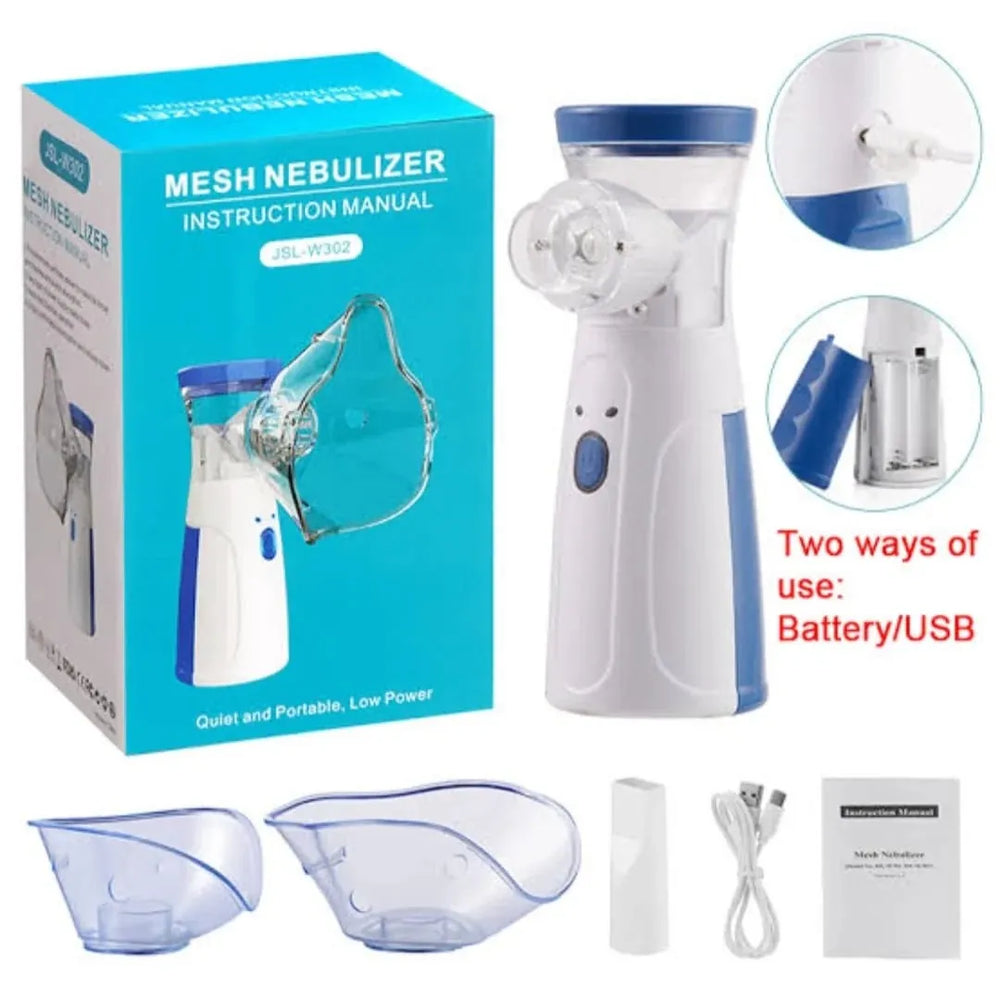 Mesh Nebulizer with packaging, accessories, and usage instructions.