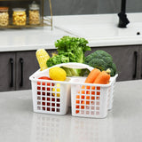 Portable shower storage caddy with multiple compartments for convenient bathroom organization.