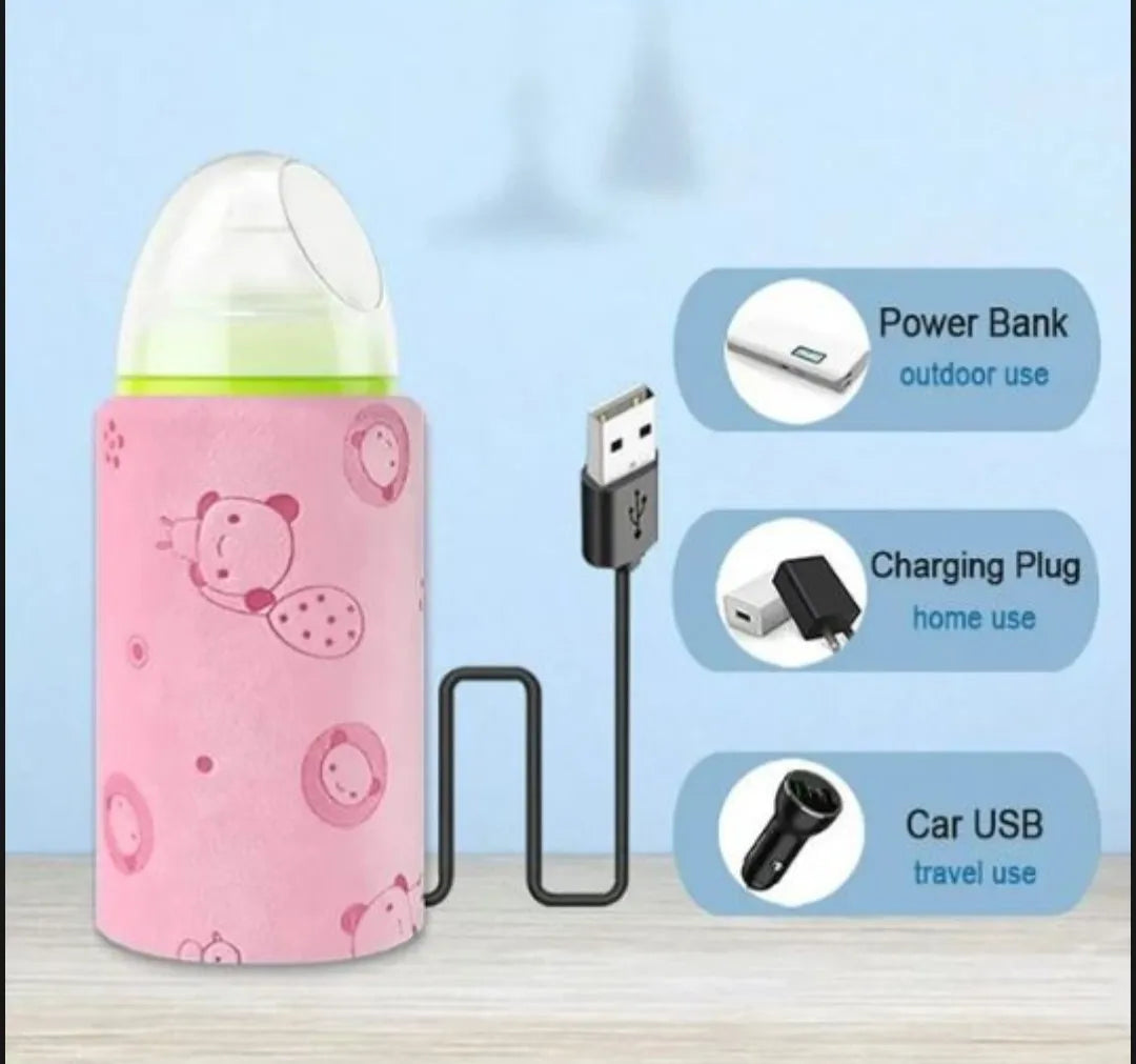 Portable USB insulated baby bottle warmer for maintaining bottle temperature during travel and outings.