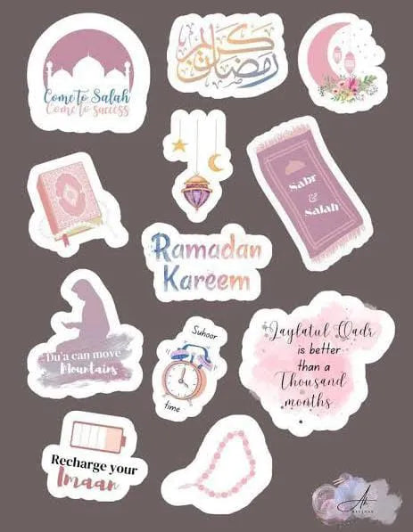 Ramadan decoration sticker set with elegant Mubarak-themed designs for crafts and celebrations.