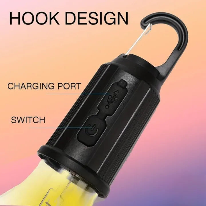 Rechargeable LED camping lantern designed for camping, hiking, power outages, and outdoor adventures.
