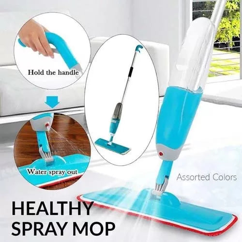Refillable spray mop for effortless floor cleaning with even water distribution and easy handling.