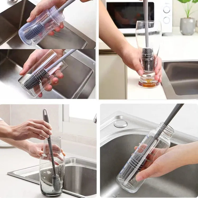 Reusable silicone bottle cleaning brush designed for hygienic and thorough cleaning of reusable bottles.