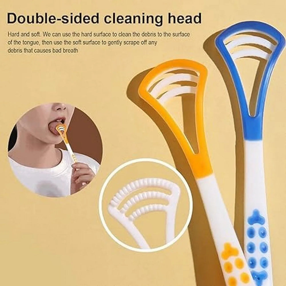 Reusable stainless steel tongue cleaner for maintaining fresh breath and a cleaner tongue surface.