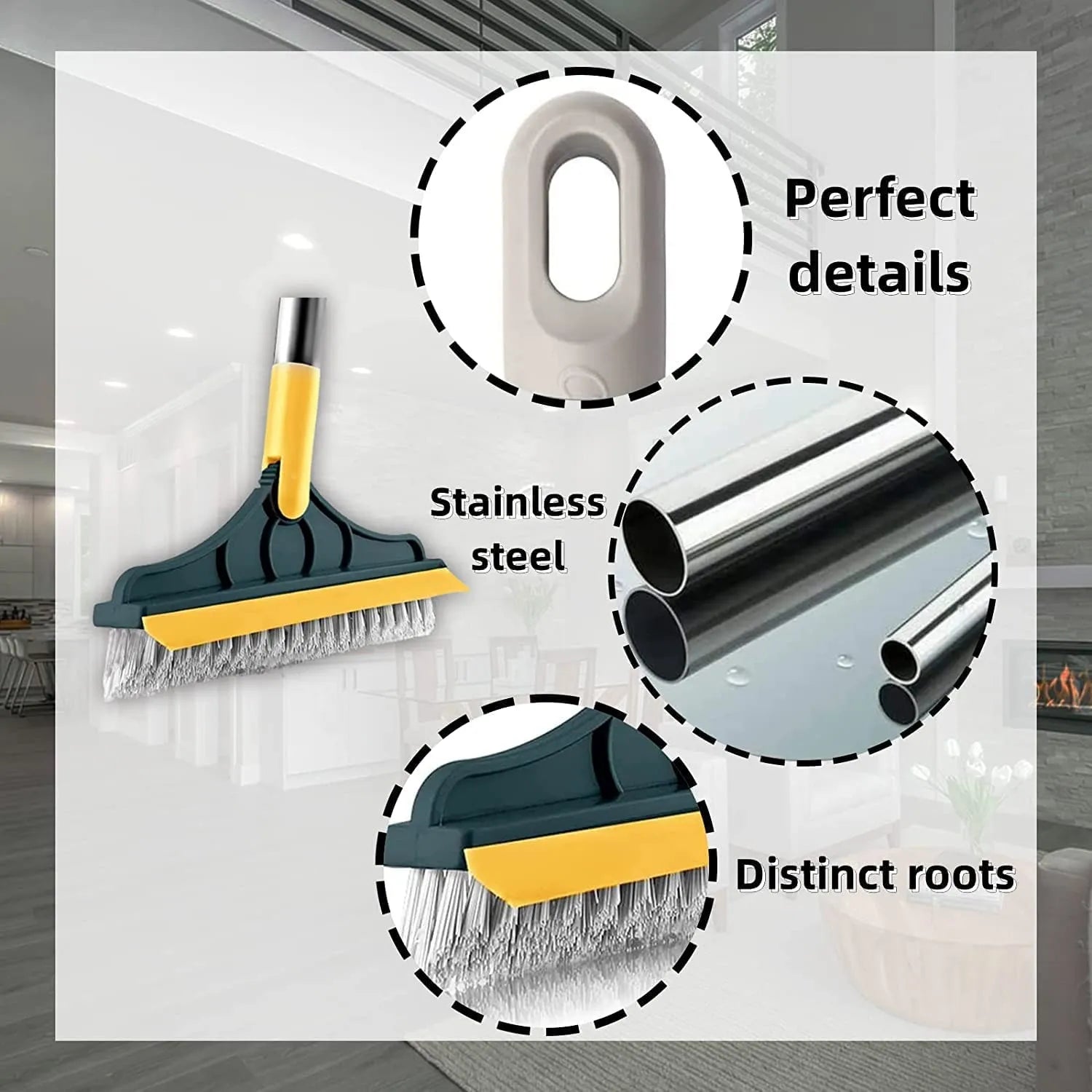 Cleaning brush with close-up details on a neutral background