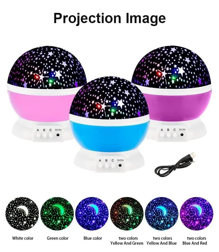 LED galaxy projector lamp with rotating star effects for a soothing and decorative atmosphere.