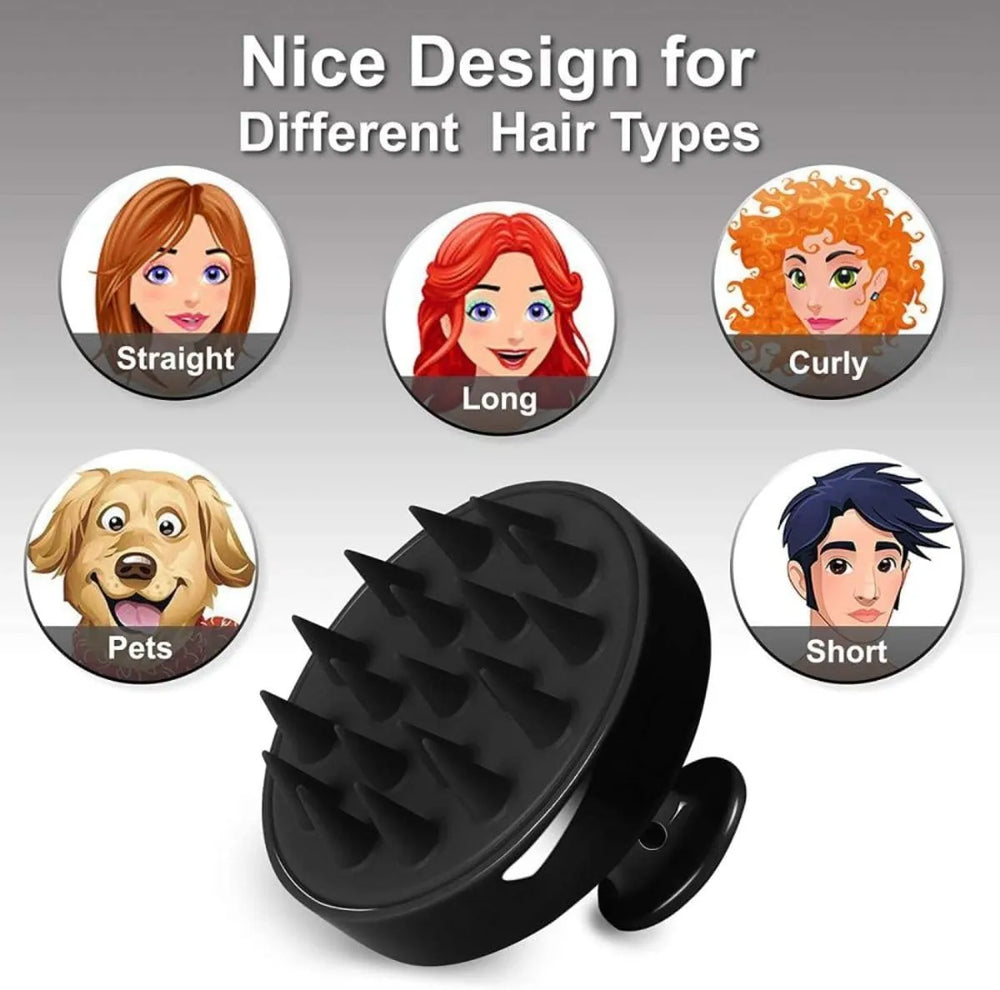 Black hair styling tool with icons showing different hair types and a dog icon.