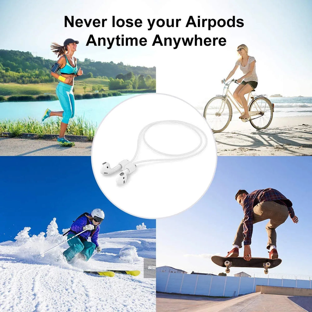 Silicone anti-loss strap for AirPods providing a secure and comfortable fit while on the move.