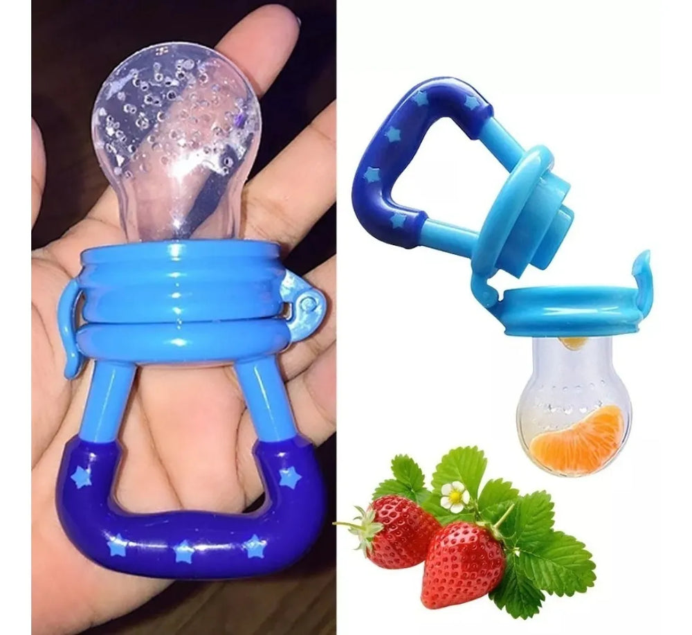 Silicone baby food feeder for offering fruits, vegetables, and soft foods in a convenient way.