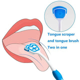 Silicone tongue scraper with flexible bristles for comfortable and efficient tongue cleaning.