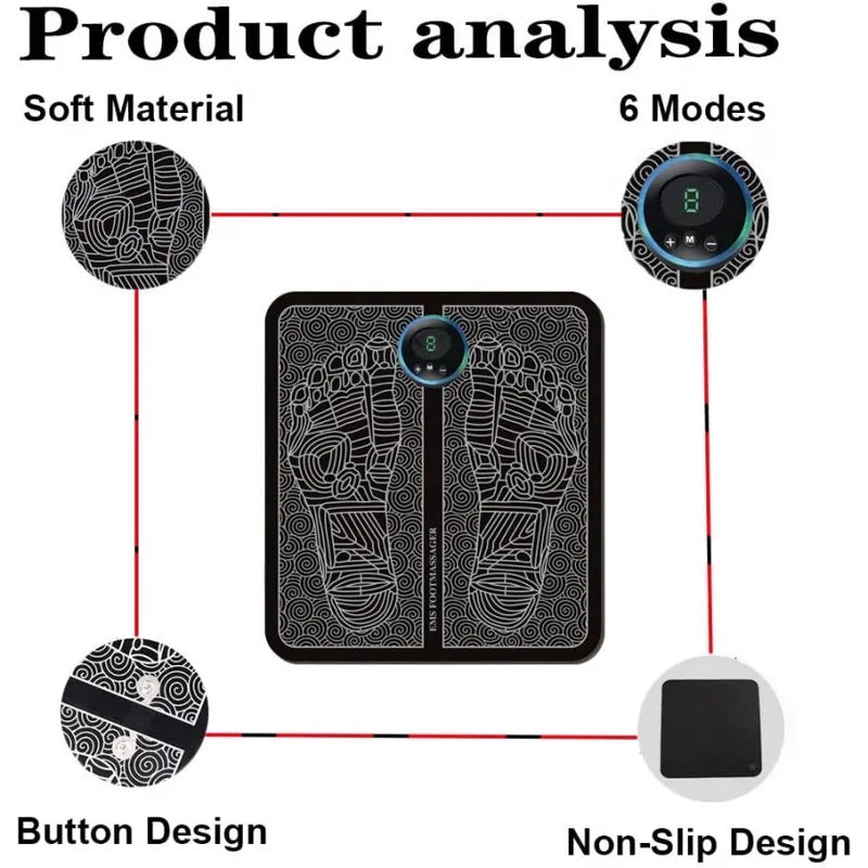 Wireless foot massager mat featuring EMS and TENS technology for convenient daily use.