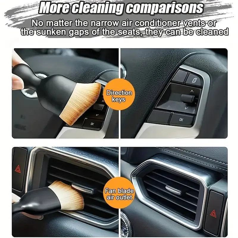 Soft-bristle car detailing brush designed for gentle cleaning of interior surfaces and hard-to-reach areas.