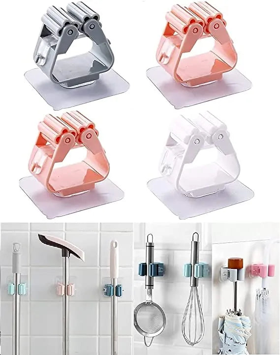 Set of multi-purpose wall hooks in various colors on a white background.