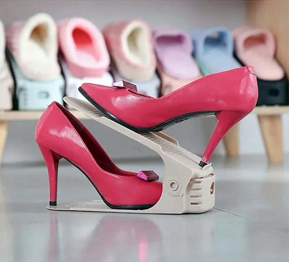 Space-saving double-layer shoe rack with an adjustable design for better shoe organization.