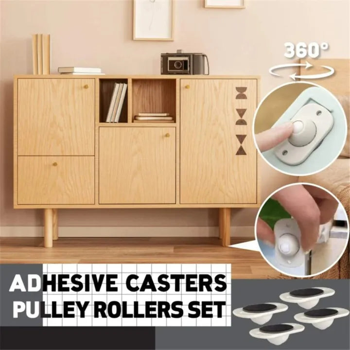Stainless steel furniture caster set with four swivel wheels for stable and flexible movement.