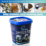 500g stainless steel cleaning paste container with images of cleaning before and after use on a white background.