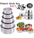 5-piece stainless steel mixing bowl set designed for baking, cooking, and food preparation.
