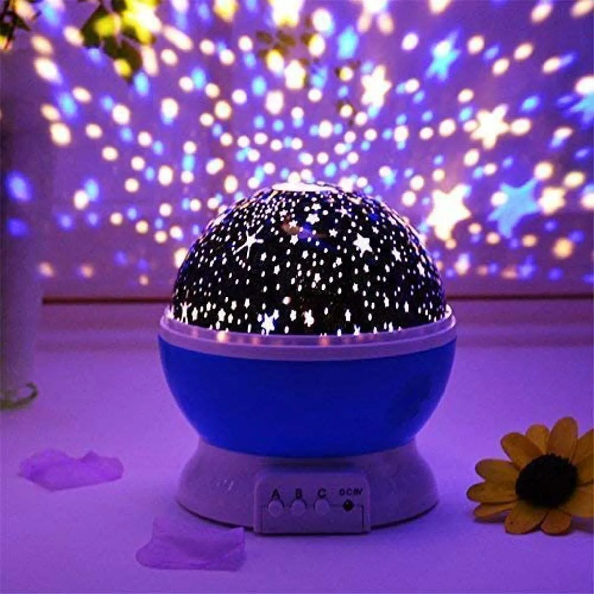 Star projector night lamp with LED lighting for bedrooms, nurseries, and home décor.