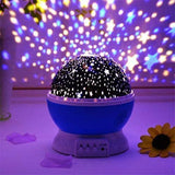 Star projector night lamp with LED lighting for bedrooms, nurseries, and home décor.