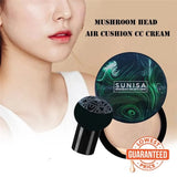 SUNISA 3-in-1 air cushion BB and CC cream with mushroom head applicator for smooth waterproof makeup coverage.