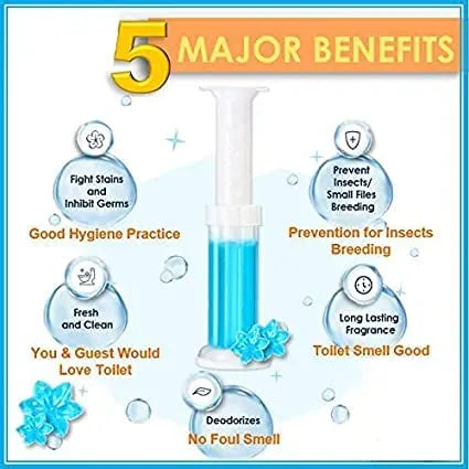 Diagram of a cleaning product with five major benefits listed.