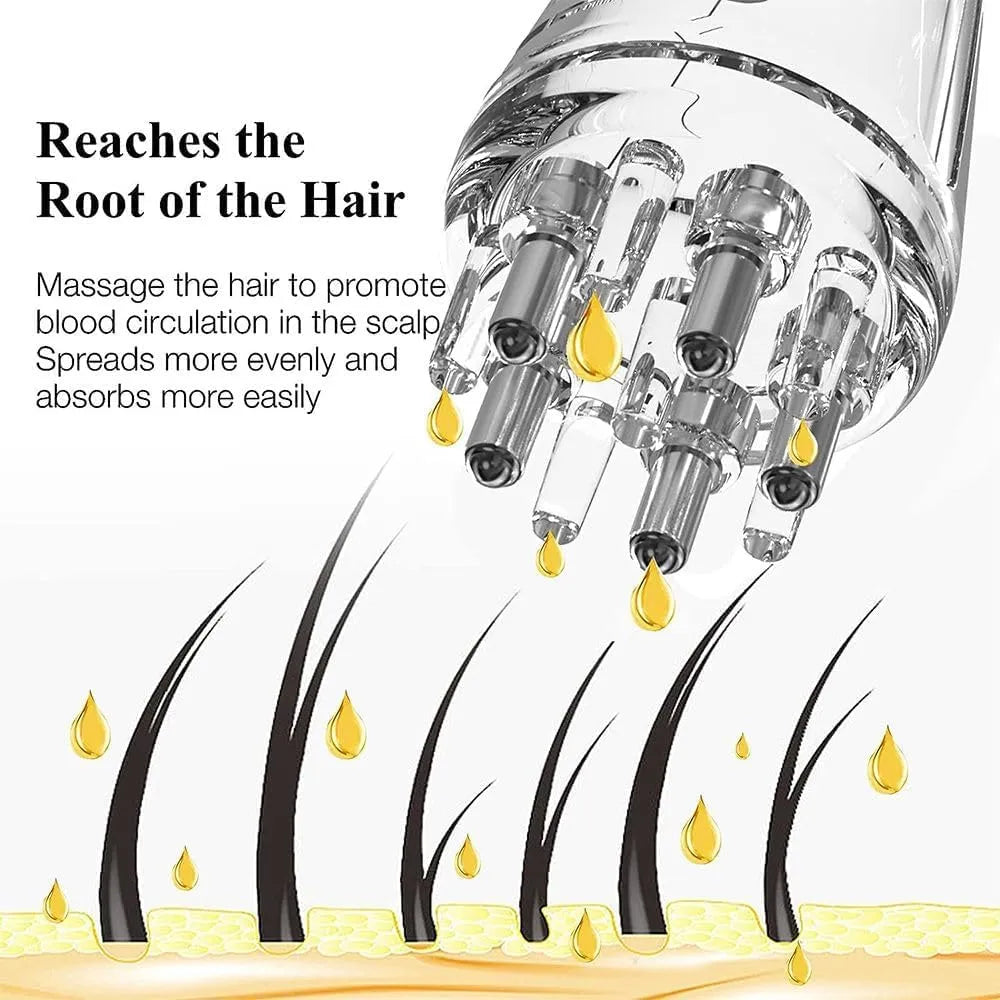 Illustration of a hair care product with text on scalp massage and blood circulation.