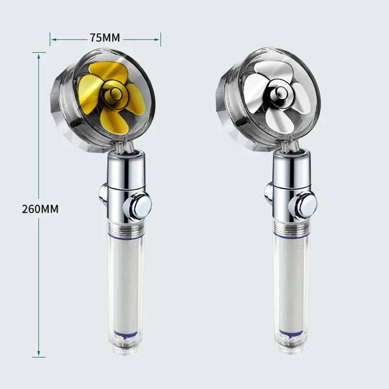 Turbine high-pressure shower head with water-saving technology for a powerful and comfortable shower experience.