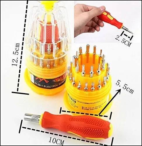 31-in-1 precision repair tool kit with magnetic screwdriver bits for phones, laptops, watches, and small devices.