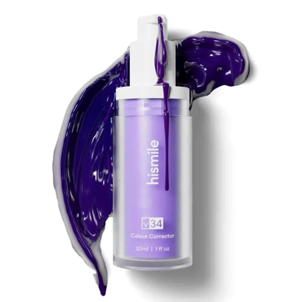 Hismile V34 Colour Corrector bottle with purple liquid on a white background
