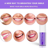 Advertisement for purple toothpaste with images of smiling mouths and a tube of toothpaste.
