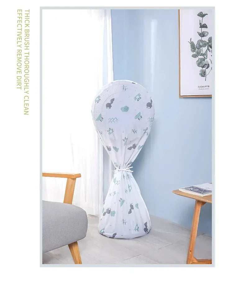 Fan cover with butterfly design in a room with light blue walls and wooden furniture.